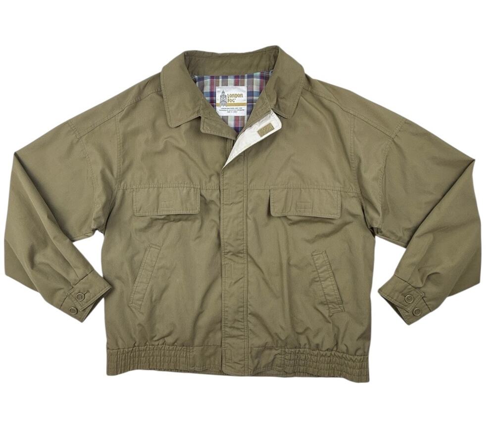 Vtg London Fog Harrington Jacket Plaid Lined Full Zip Mens XL Long